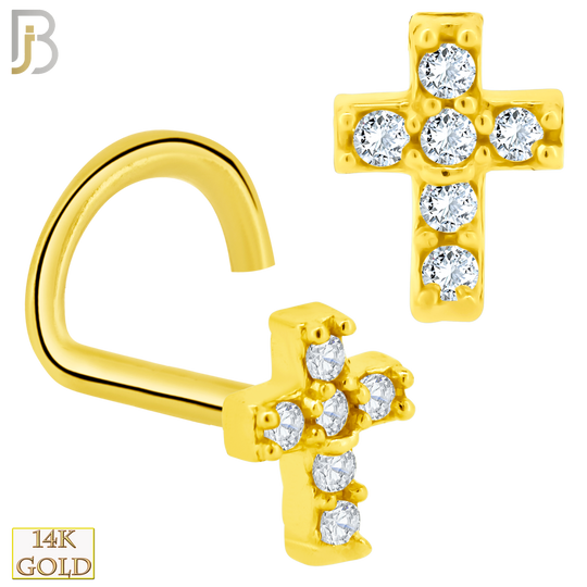 14-NR55C - 14k Solid Gold Corkscrew Cross Design Clear Zircon image 0