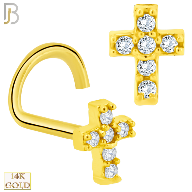 14-NR55C - 14k Solid Gold Corkscrew Cross Design Clear Zircon image 0