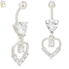 N096  - 316L Stainless Steel Heart Shaped Zircon with Dangling Hollow Heart with Zircon Belly Ring image 1