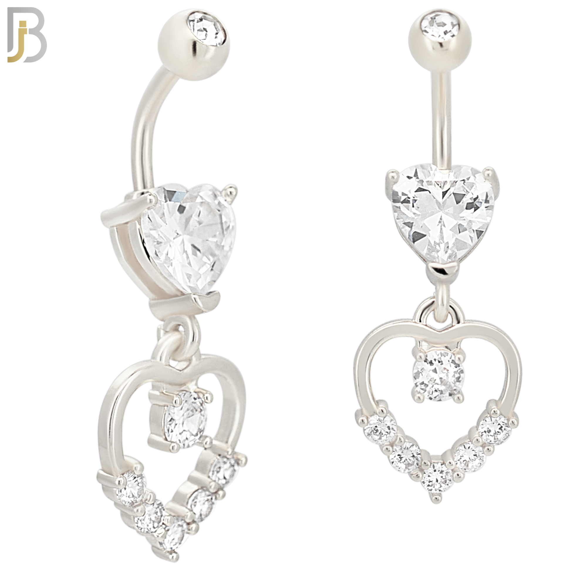 N096  - 316L Stainless Steel Heart Shaped Zircon with Dangling Hollow Heart with Zircon Belly Ring image 1