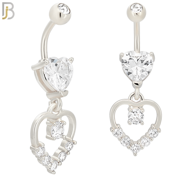 N096  - 316L Stainless Steel Heart Shaped Zircon with Dangling Hollow Heart with Zircon Belly Ring image 1