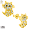 925-ES197 - .925 Sterling Silver Cat Design Earring Stud with Clear Zircon image 2