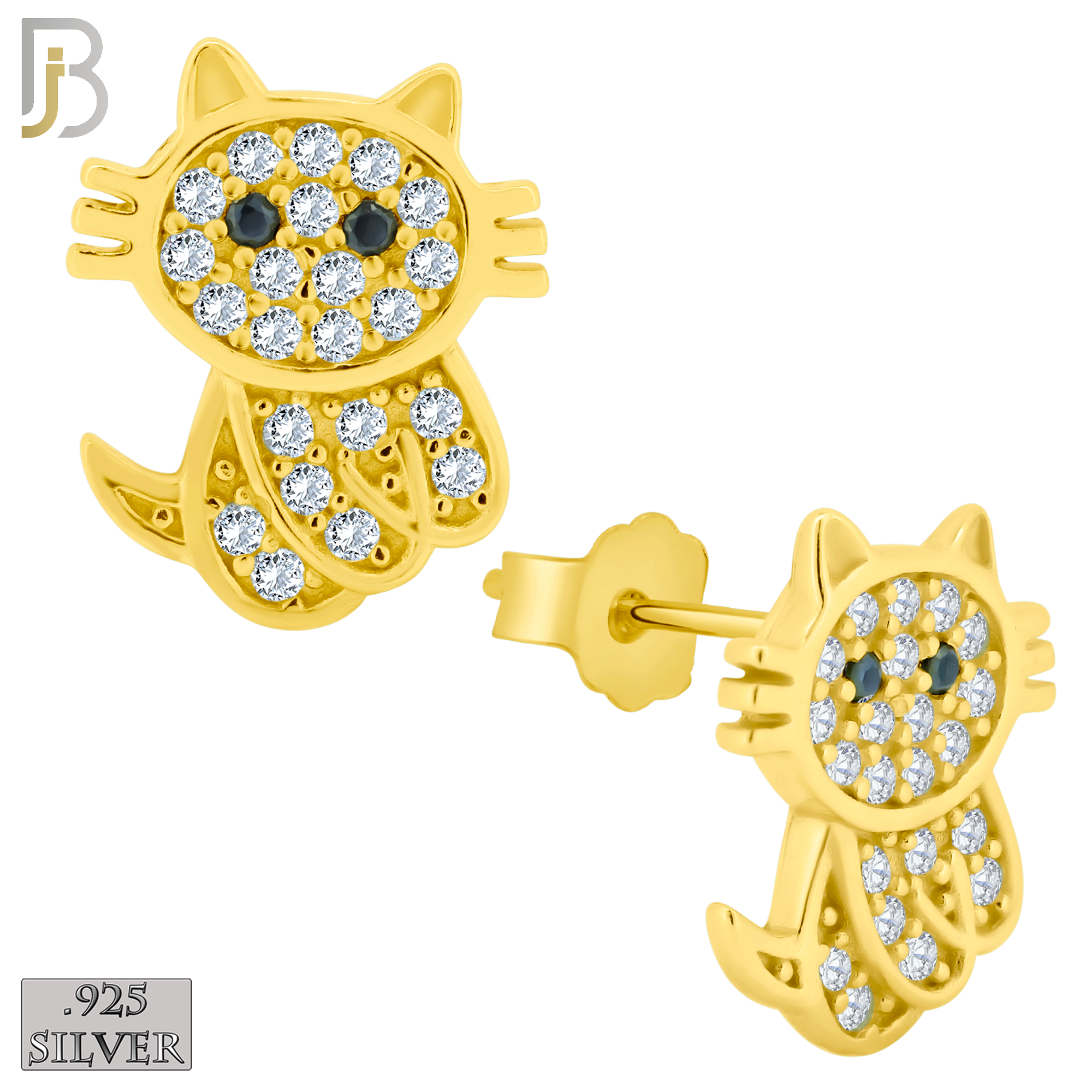 925-ES197 - .925 Sterling Silver Cat Design Earring Stud with Clear Zircon image 2