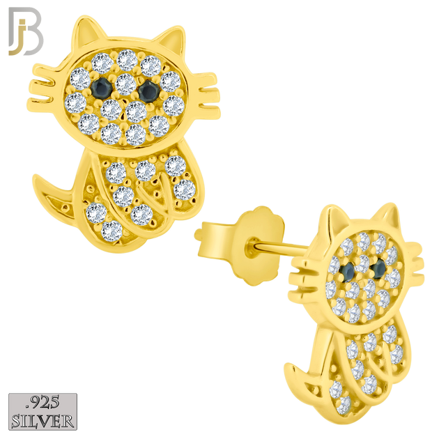 925-ES197 - .925 Sterling Silver Cat Design Earring Stud with Clear Zircon image 2