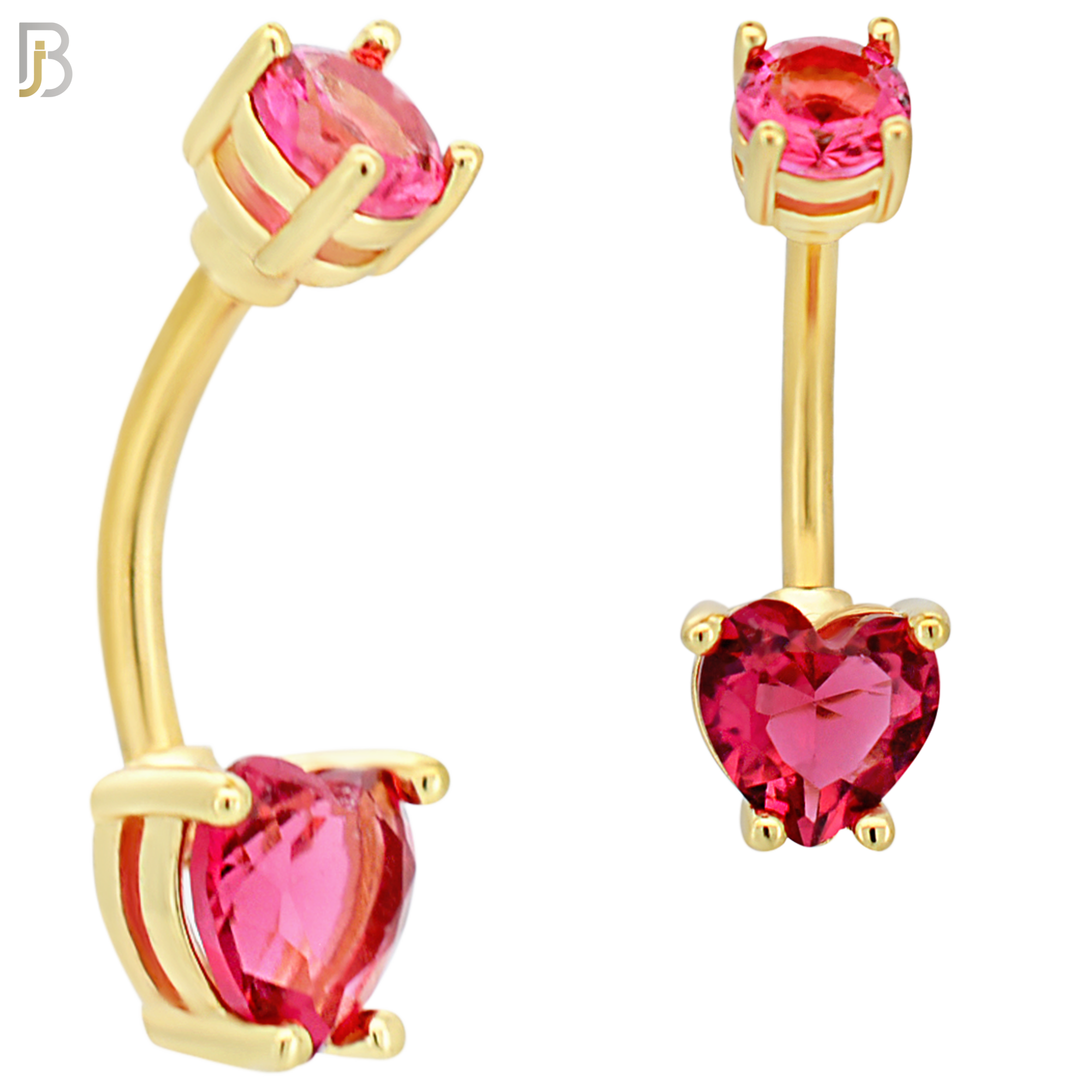 NB06G - 316L Stainless Steel Gold Plated Heart Prong Setting Zircon  Banana Belly Navel Ring (PACK OF 6) image 3