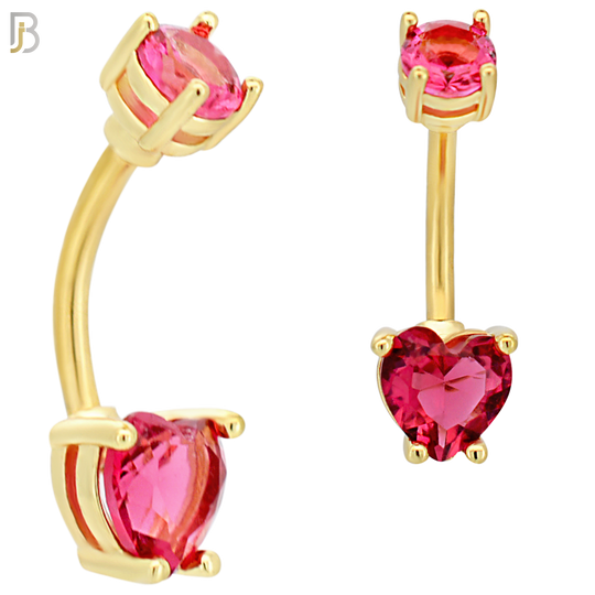 NB06G - 316L Stainless Steel Gold Plated Heart Prong Setting Zircon  Banana Belly Navel Ring (PACK OF 6) image 3