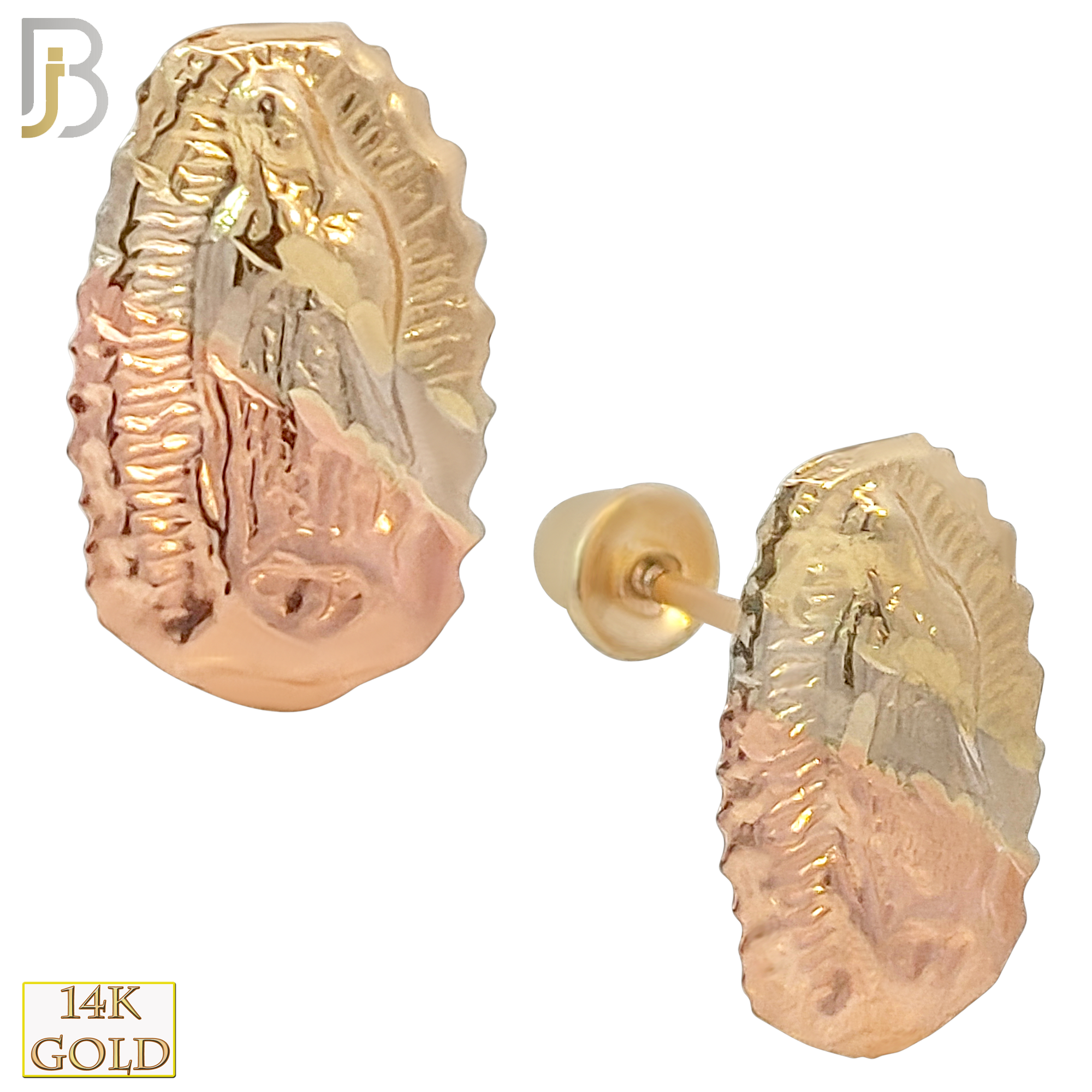 14k Solid Gold Three Tone Virgin Mary Stud Earrings - Screw Back image 0