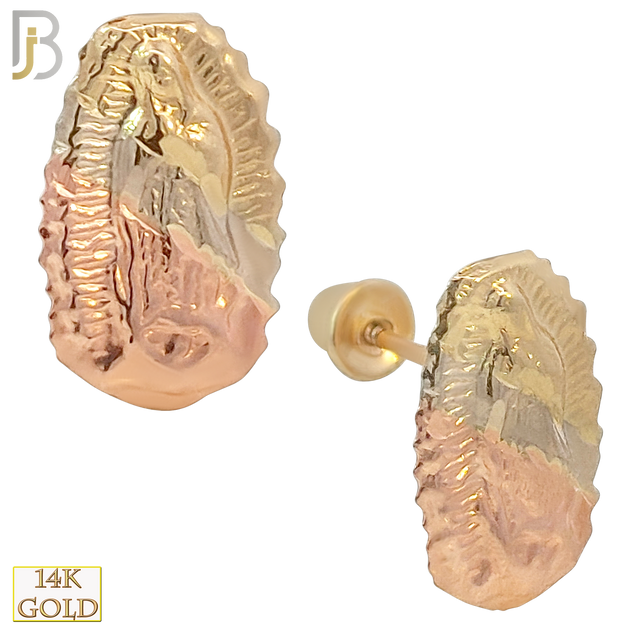 14k Solid Gold Three Tone Virgin Mary Stud Earrings - Screw Back image 0
