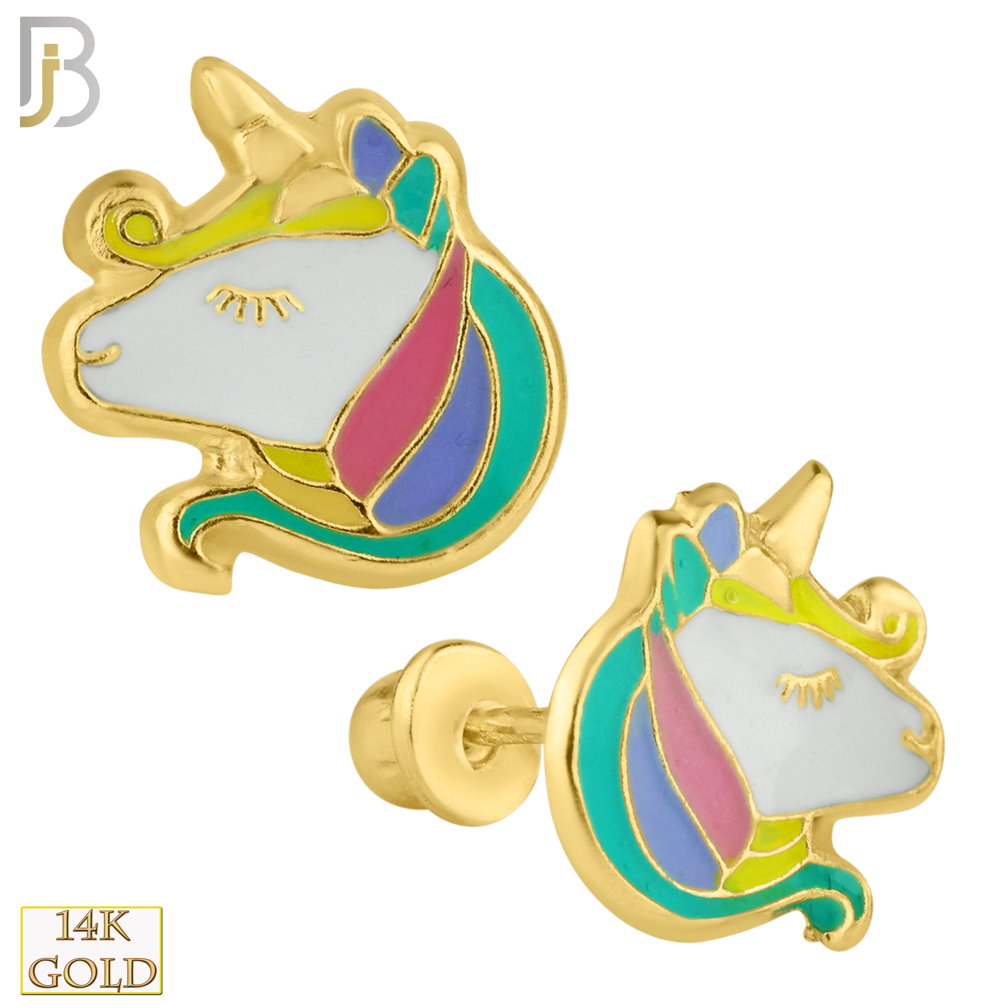 14-ES53 - 14k Yellow Gold Unicorn Design Screw Back Stud Earrings image 0
