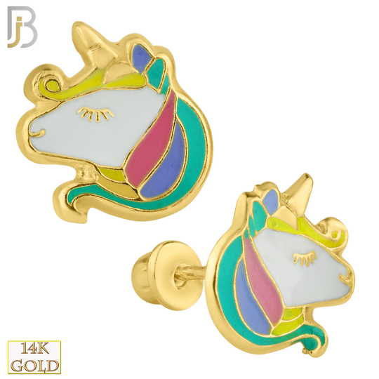 14-ES53 - 14k Yellow Gold Unicorn Design Screw Back Stud Earrings image 0