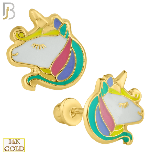 14-ES53 - 14k Yellow Gold Unicorn Design Screw Back Stud Earrings image 0