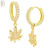 ES118 - 316L Stainless Steel Dangling Leaf with Zircon Huggies Clip On image 3