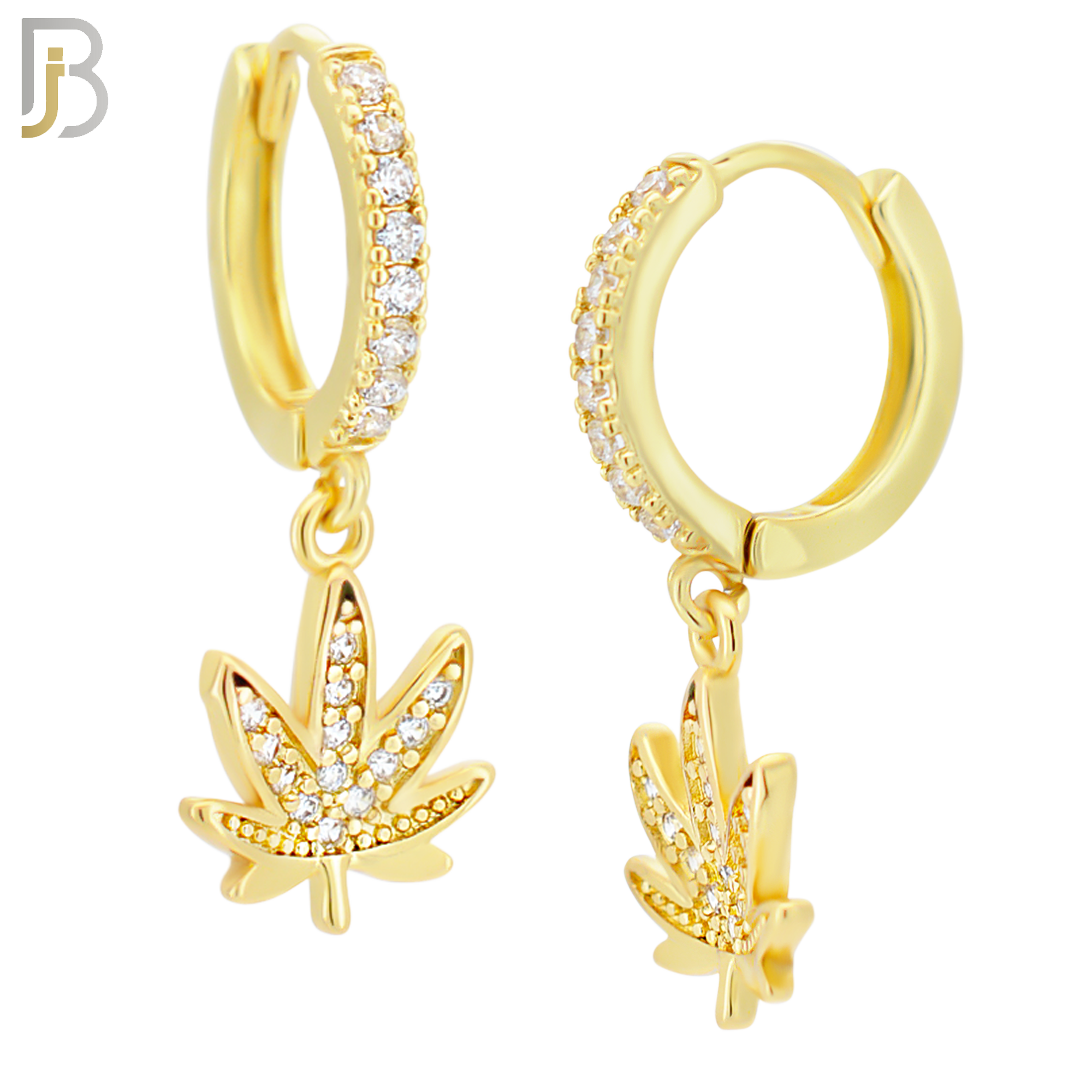 ES118 - 316L Stainless Steel Dangling Leaf with Zircon Huggies Clip On image 3