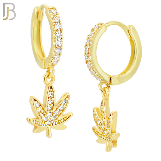 ES118 - 316L Stainless Steel Dangling Leaf with Zircon Huggies Clip On image 3