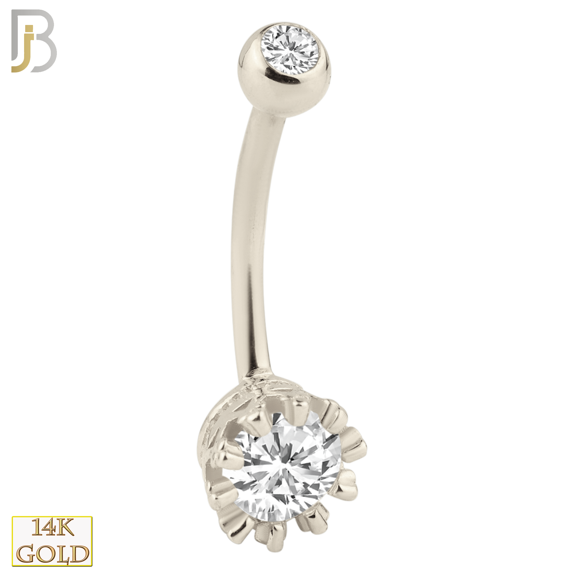 14-NB14 - 14k Solid Gold Banana Belly Ring with 7mm Round Design image 1