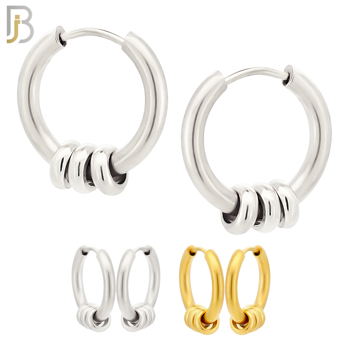 Huggies Hand Rings ES175 - 316L Stainless Steel Plain Huggies with 3 Rings Clip On