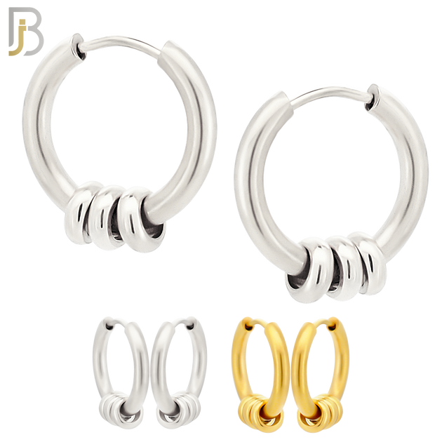 ES175 - 316L Stainless Steel Plain Huggies with 3 Rings  Clip On image 0