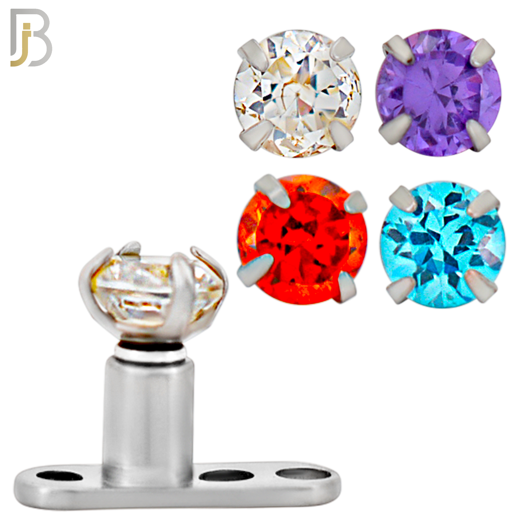 DM04 - 14G Titanium with Surgical Steel  Prong Set CZ Dermal Top Set of 4 Top image 0