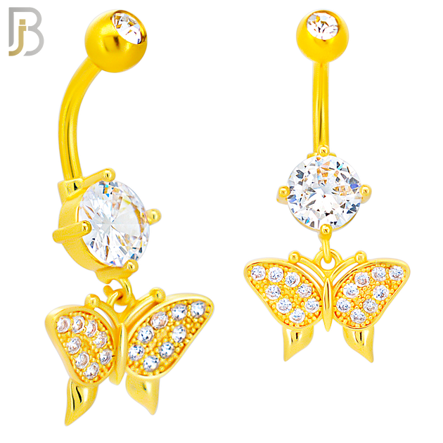 N070 - 316L Stainless Steel Dangling Butterfly Zircon Design Belly Ring with 5mm Screw Ball image 2