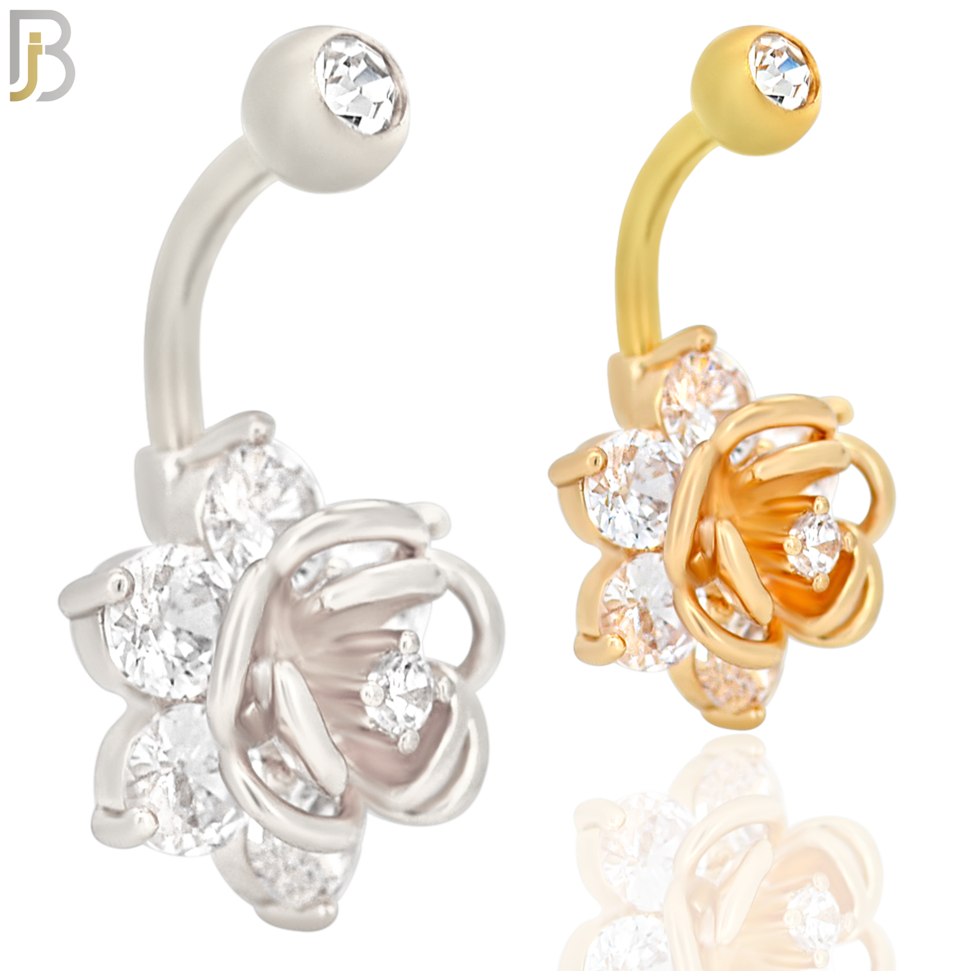 NB36 - 316L Stainless Steel Rose Flower Zircon Banana Belly Navel Ring image 0