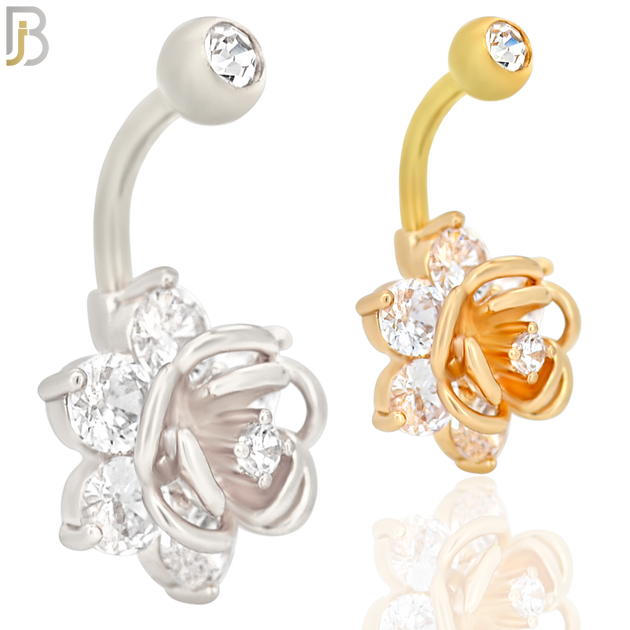 NB36 - 316L Stainless Steel Rose Flower Zircon Banana Belly Navel Ring image 0