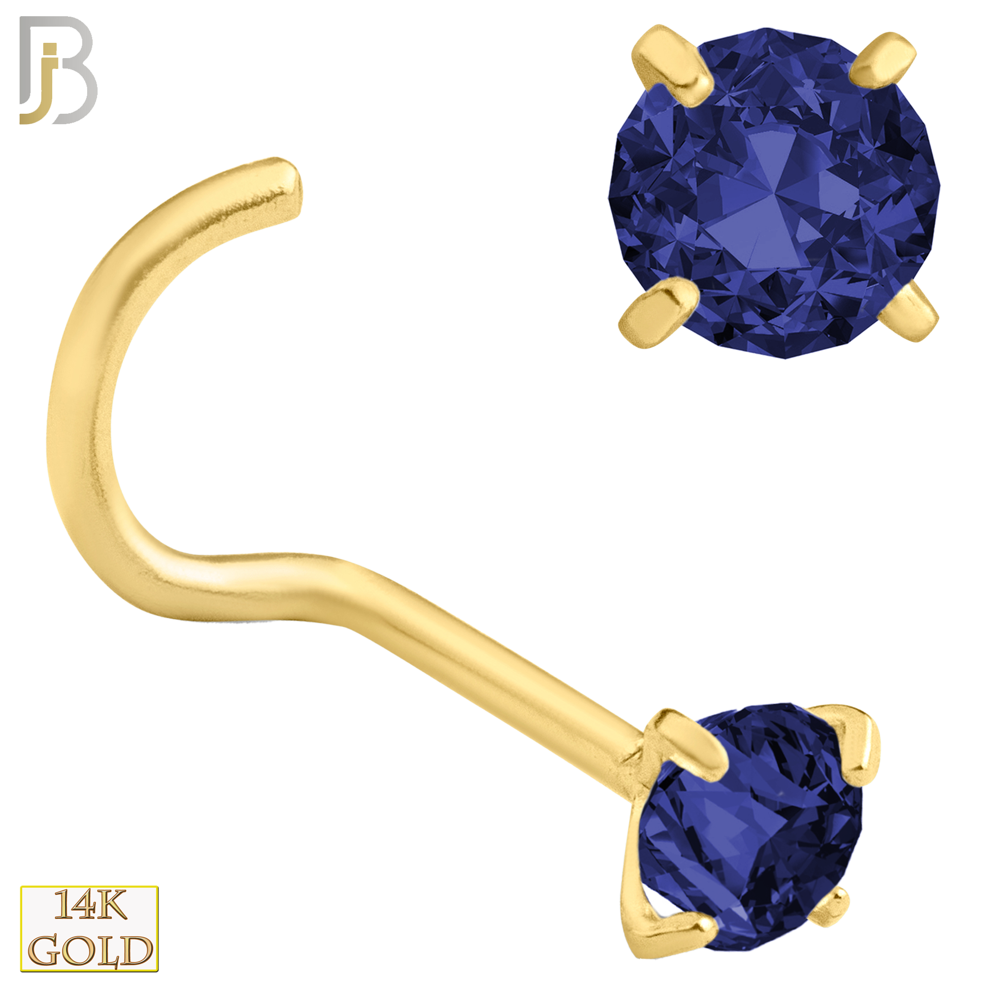 14-NR03CYS - 20g 14k Yellow Gold Nose Screw with Blue Sapphire Colored CZ image 4