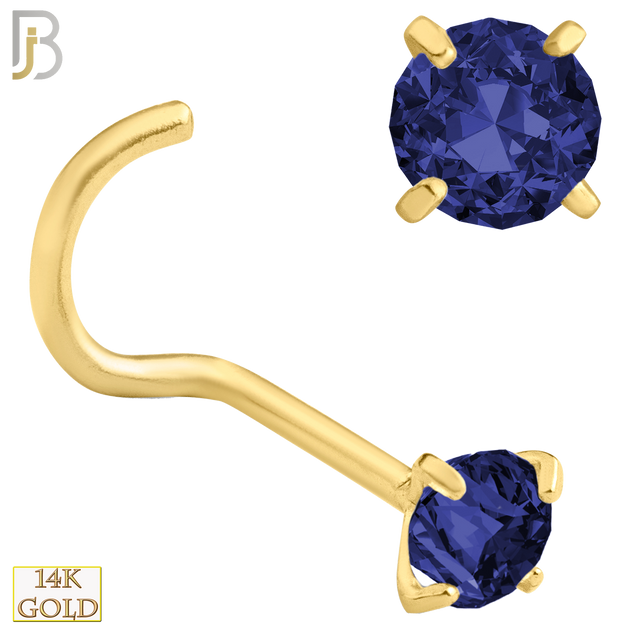 14-NR03CYS - 20g 14k Yellow Gold Nose Screw with Blue Sapphire Colored CZ image 4