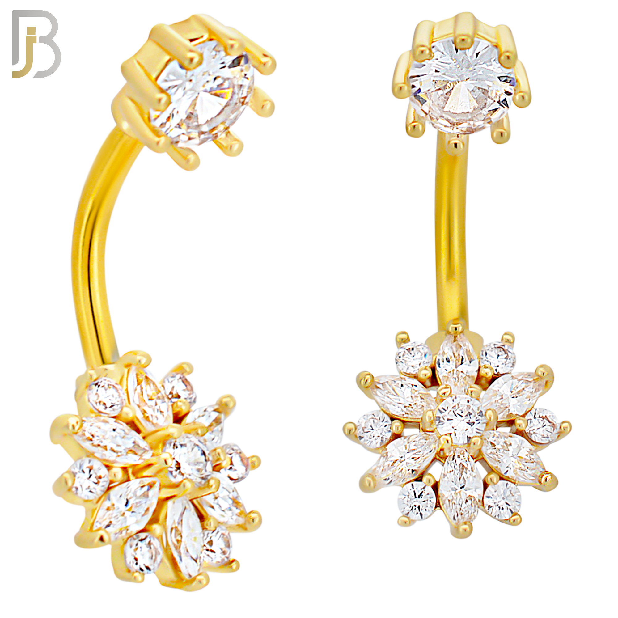 NB53 - 316L Stainless Steel Flower with Zircon Design Banana Belly Ring image 2