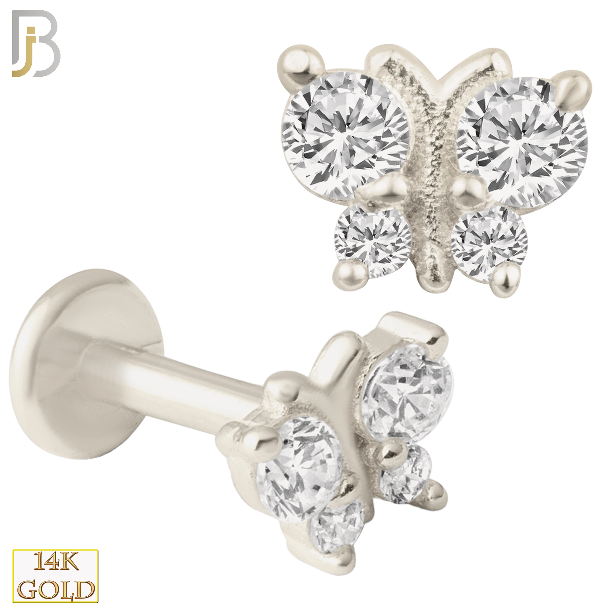 14-LB24 - 14k Yellow Gold Butterfly with Zircon Labret image 1