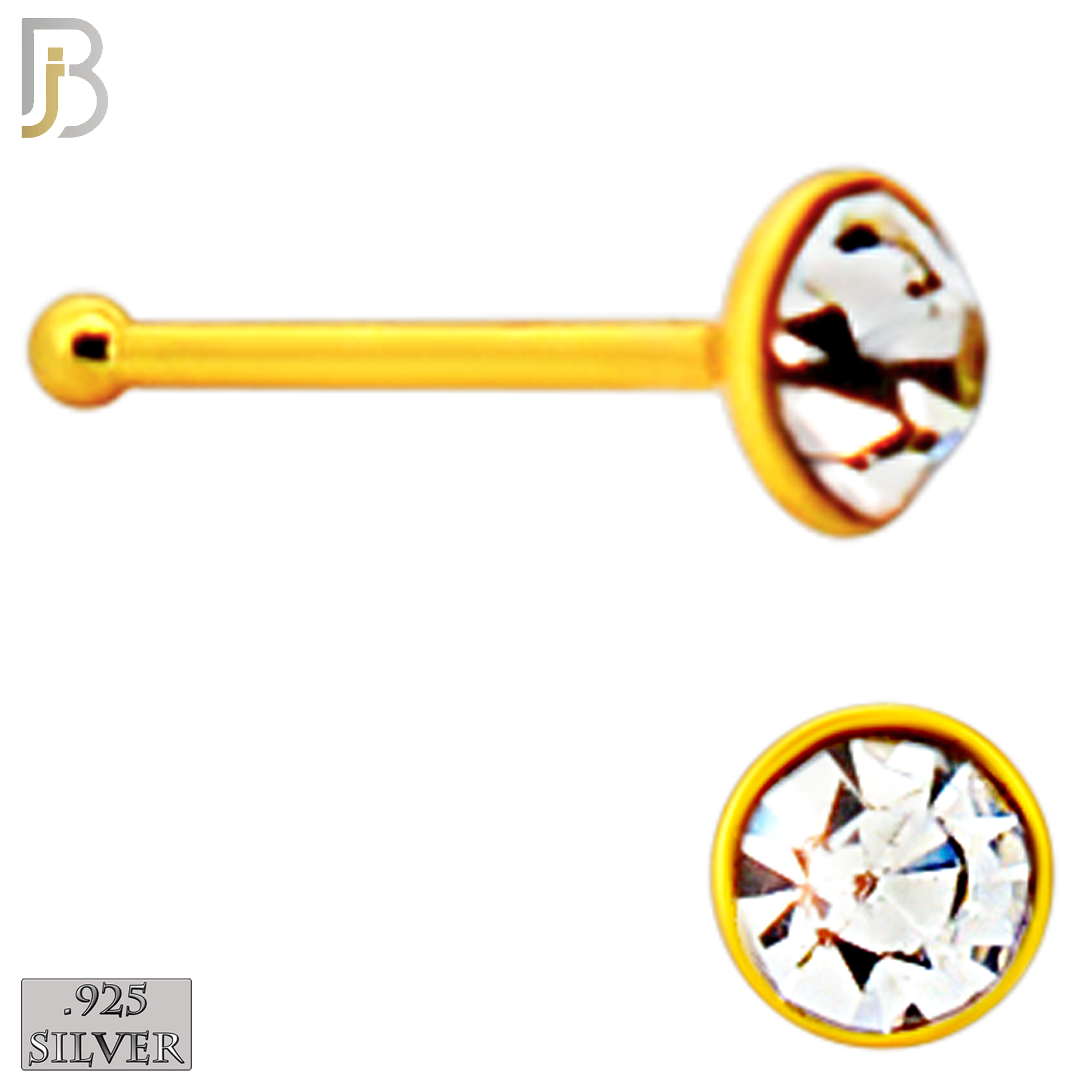 925-PK-NR04Y-3C2 - Mixed of 2mm, 2.5mm, 3mm Clear CZ 22g Thickness 18KT Gold Plated 925 Sterling Silver Nose Bones Press Fit, Packages Pack of 120 image 3