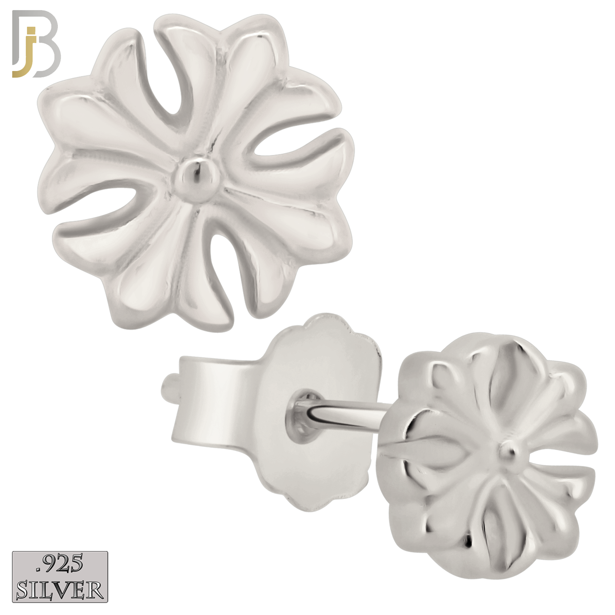 925-ES431 - Push Back - .925 Sterling Silver Four Fleur-de-lis Earrings Stud image 0