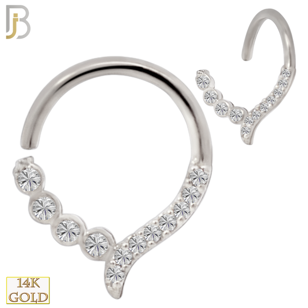 14-TH68 - 14K Yellow Gold 18g Thickness Twist to Open Hoops with Multi Zircon image 1