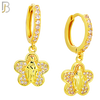 ES499 - 316L Stainless Steel Dangling Five Leaf Clover Virgin Mary Huggies Earrings image 2