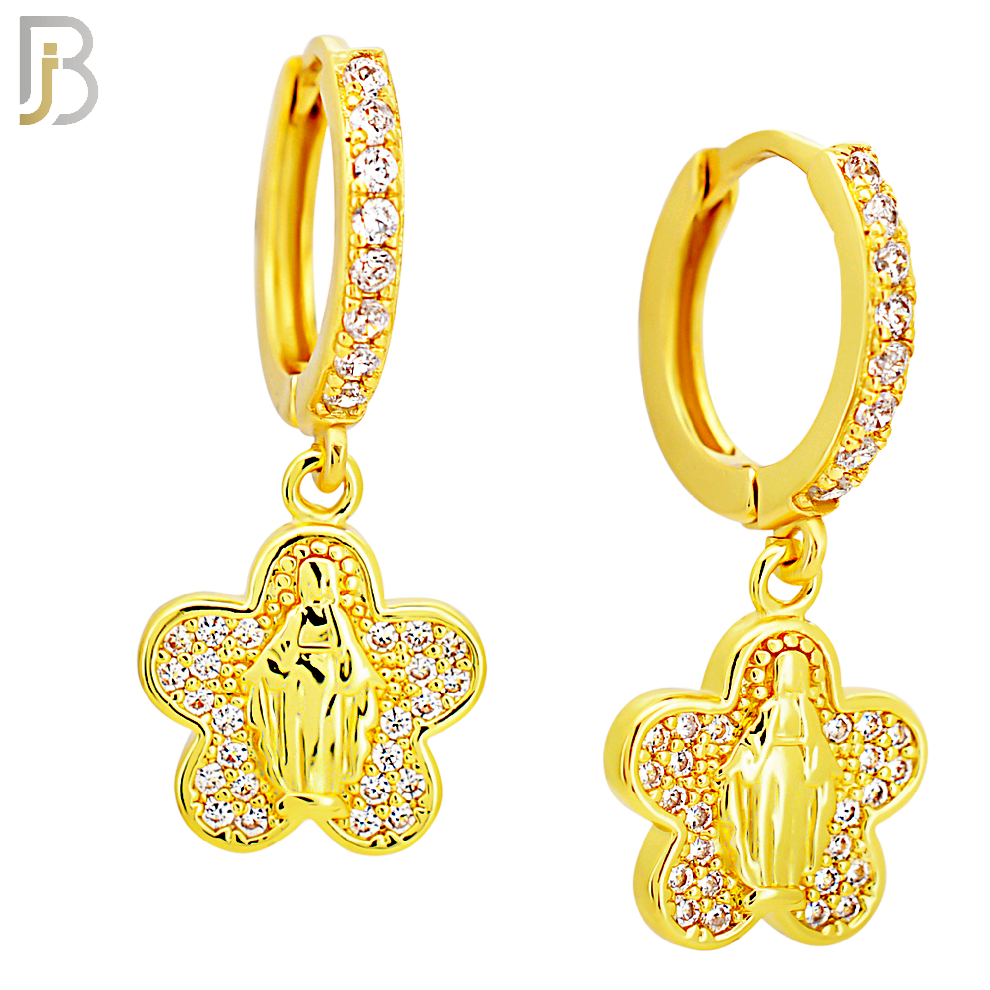ES499 - 316L Stainless Steel Dangling Five Leaf Clover Virgin Mary Huggies Earrings image 2