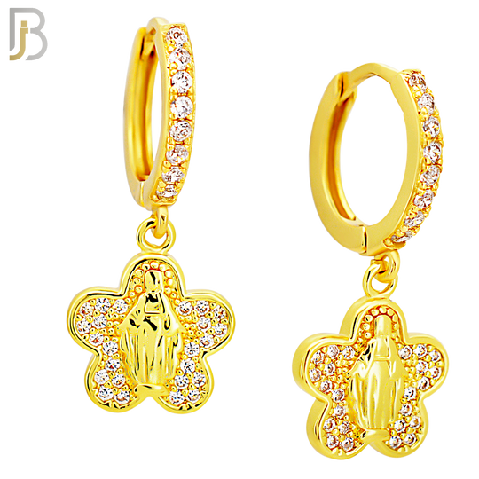 ES499 - 316L Stainless Steel Dangling Five Leaf Clover Virgin Mary Huggies Earrings image 2
