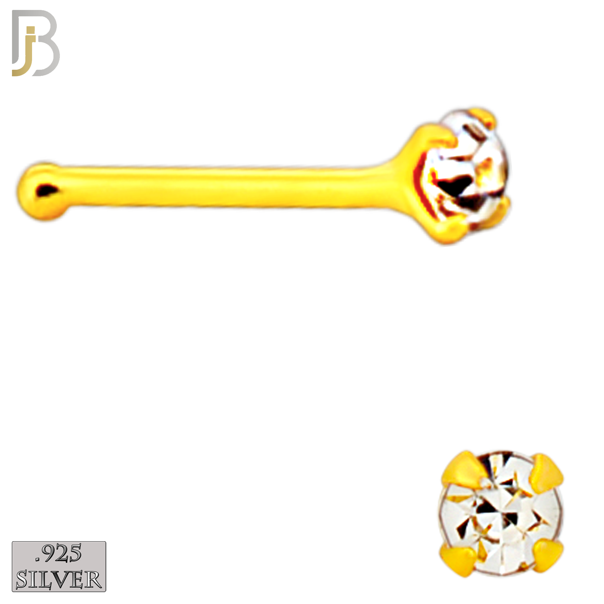925-PK-NR01Y-3C2 - Mixed of 2mm, 2.5mm, 3mm 22g Thickness 18KT Gold Plated  925 Sterling Silver Nose Bones, Prong Set Packages Pack of 120 image 2