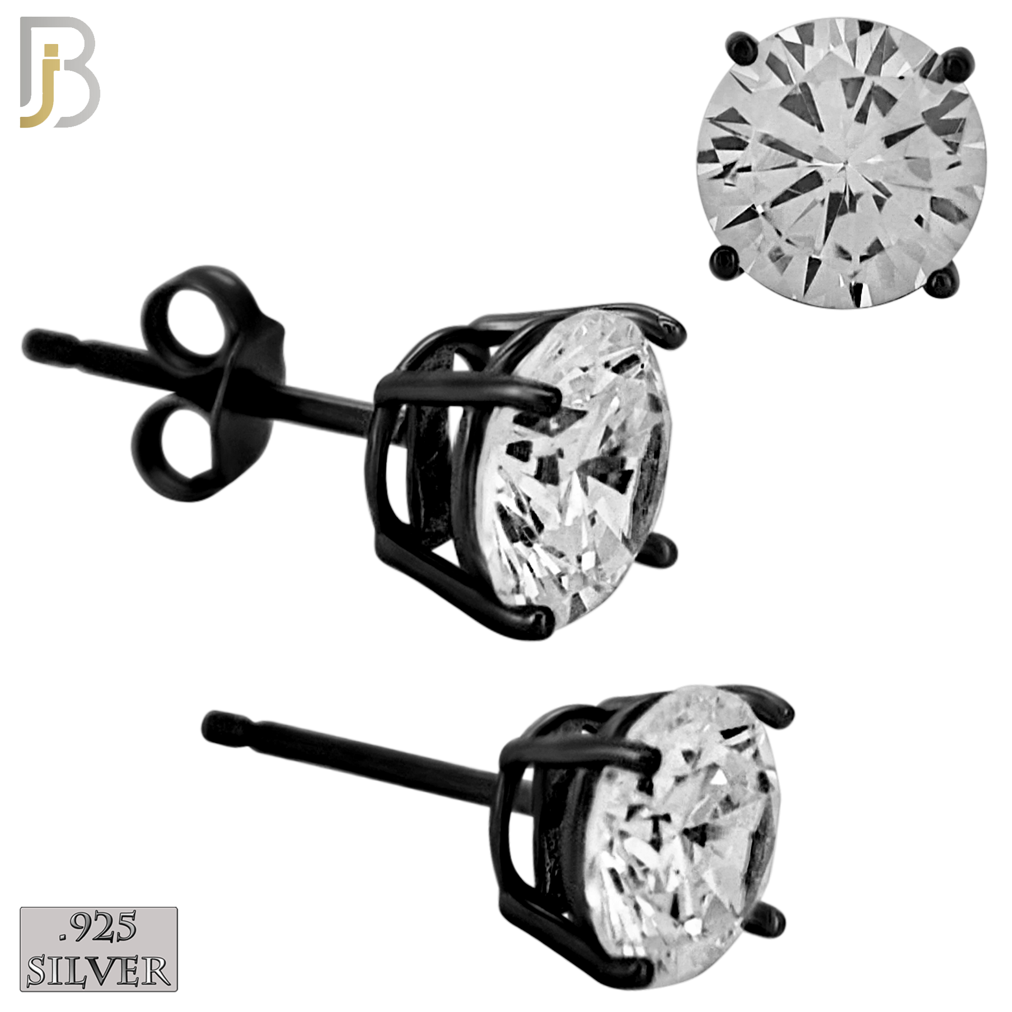 925-ES71-KC - .925 Sterling Silver Black Plated Earring Stud Casting Round Prong Setting Clear Zircon image 6
