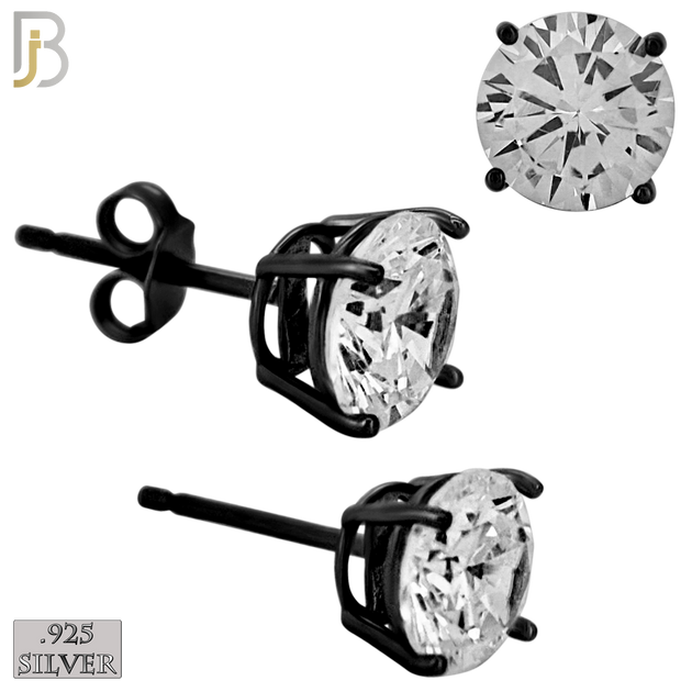 925-ES71-KC - .925 Sterling Silver Black Plated Earring Stud Casting Round Prong Setting Clear Zircon image 6