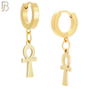 ES88  - 316L Stainless Steel Dangling Ankh Cross Design Huggies Clip On image 3