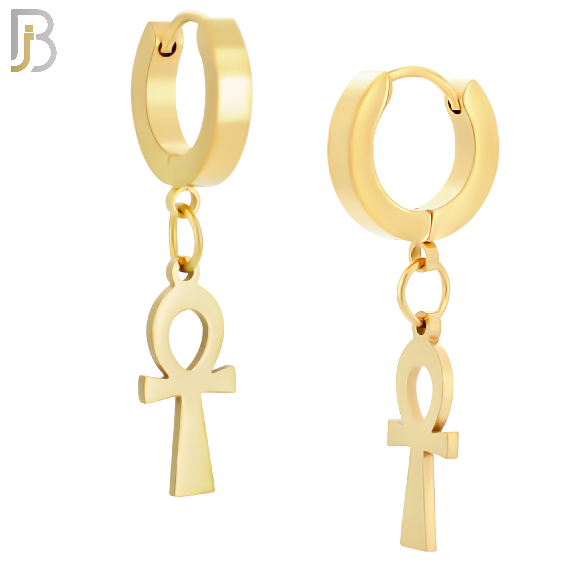 ES88  - 316L Stainless Steel Dangling Ankh Cross Design Huggies Clip On image 3