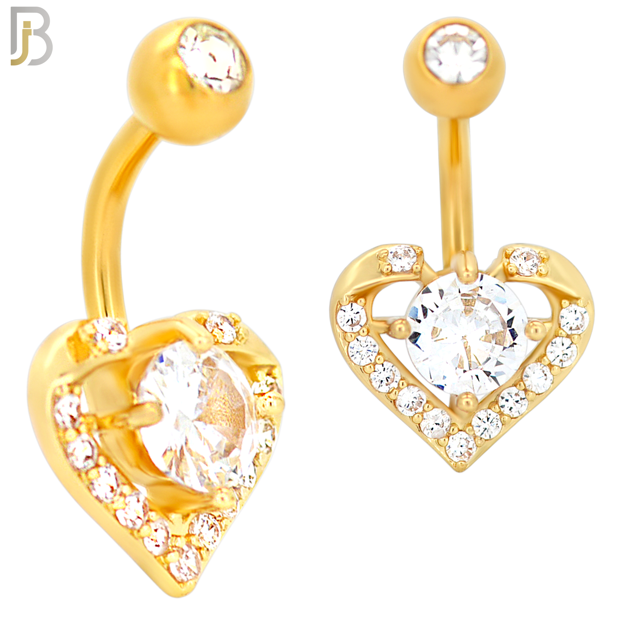 NB22 - 316L Stainless Steel Heart with Round Prong Zircon  Banana Belly Navel Ring image 2