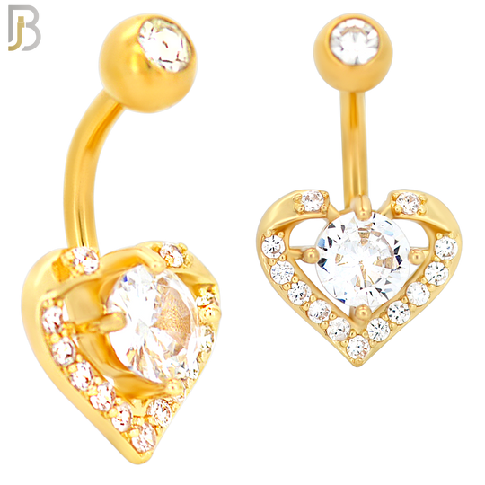 NB22 - 316L Stainless Steel Heart with Round Prong Zircon  Banana Belly Navel Ring image 2