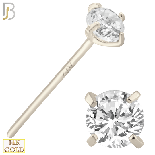 14-NR02CW-20 - 20g Thickness 14k Solid White Gold Prong Setting  Round Cubic Zircona Nose Stud Bend-it Yourself, Nose Straight  image 6
