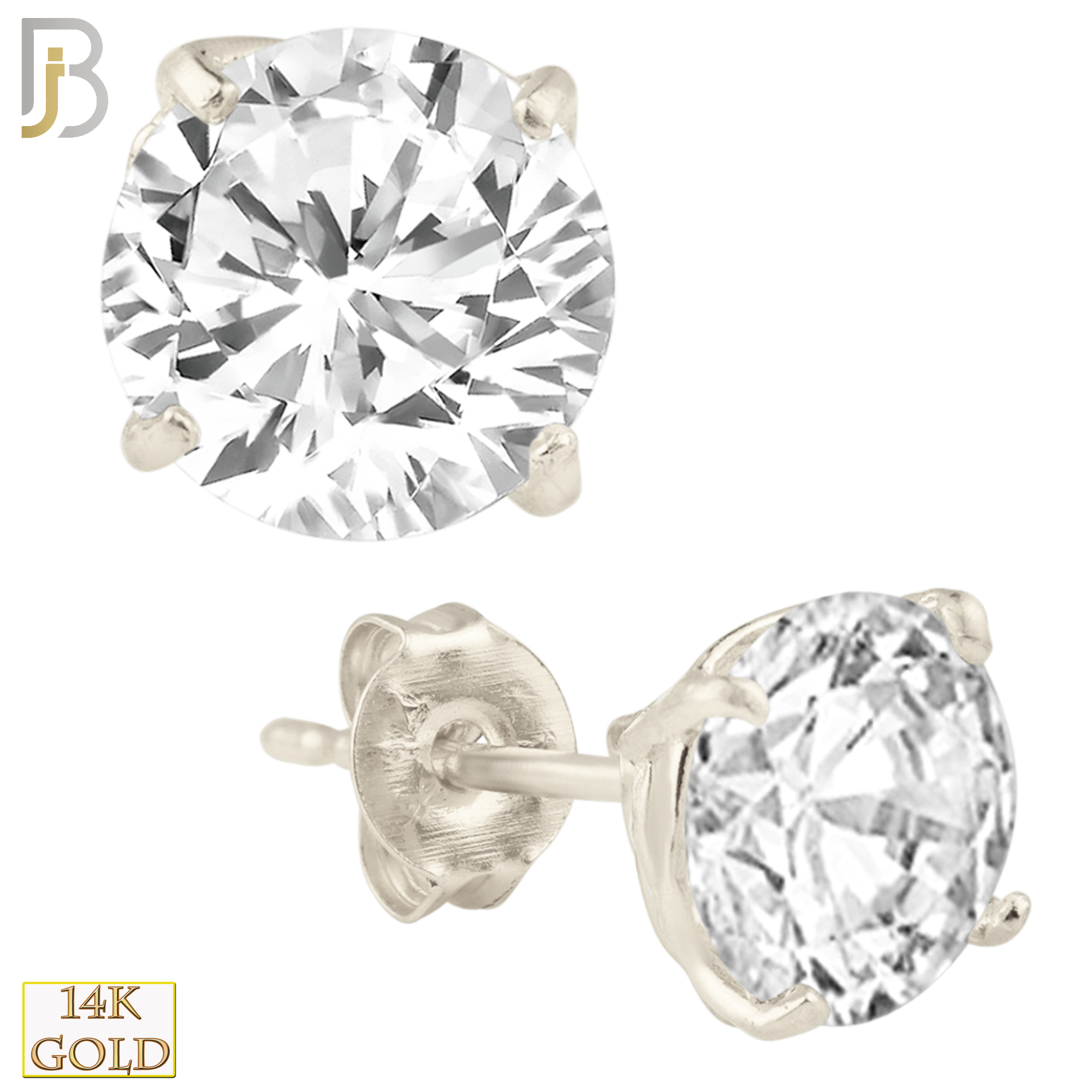 14-ES71WC - 14K White Gold Push Back Stud Earrings Casting Prong Setting with Round Clear Zircon image 1