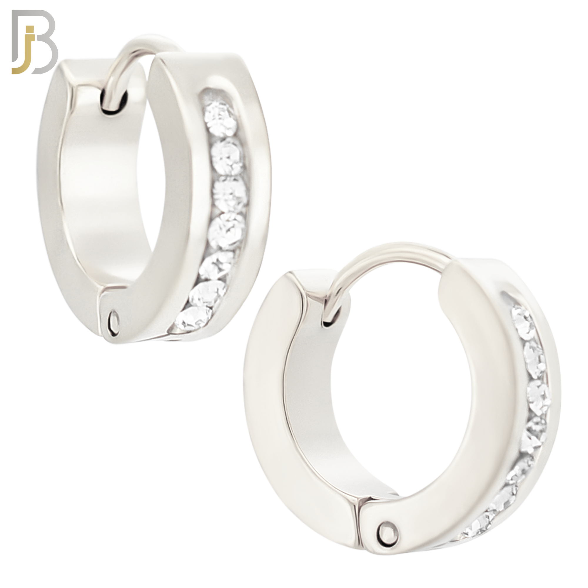 ES358 - 316L Stainless Steel Huggies Earring with 7 Round Cubic Zirconia in Channel Setting image 1