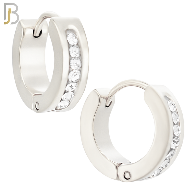 ES358 - 316L Stainless Steel Huggies Earring with 7 Round Cubic Zirconia in Channel Setting image 1