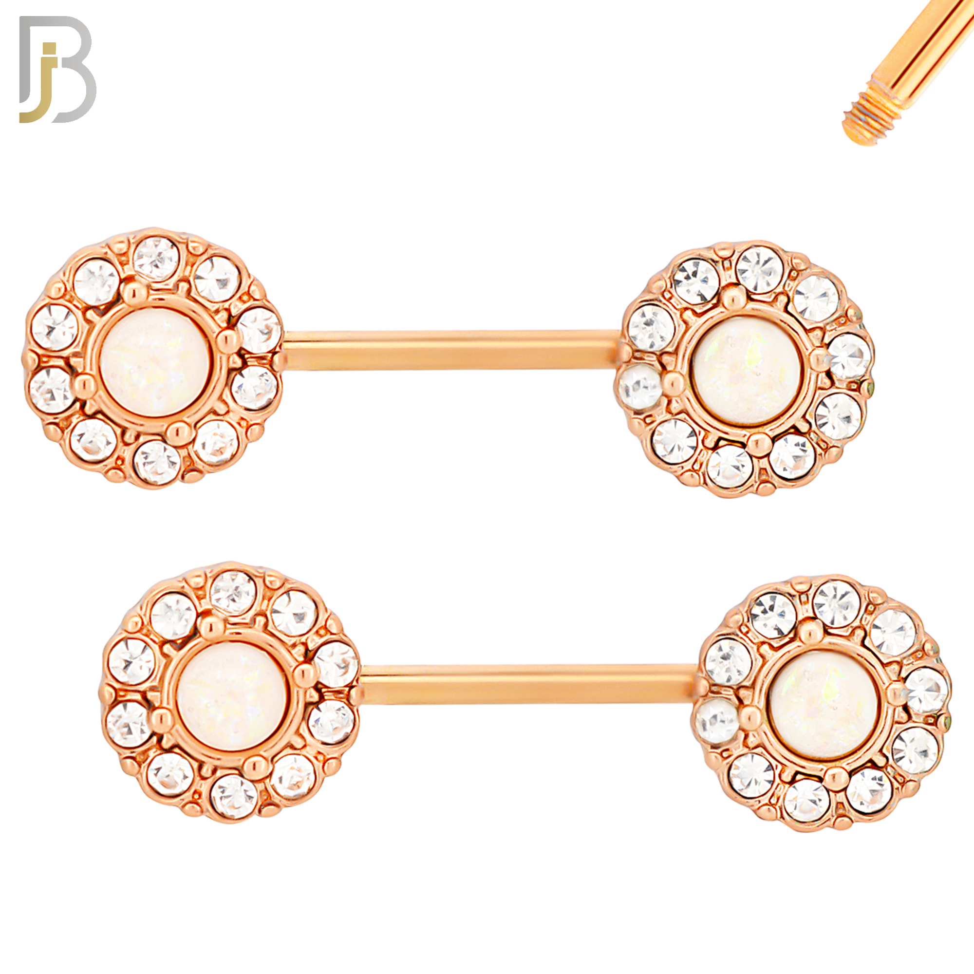 NP12 - 316L Surgical Steel Screw Round Opal with Multi Zircon Nipple Ring Piercing image 4
