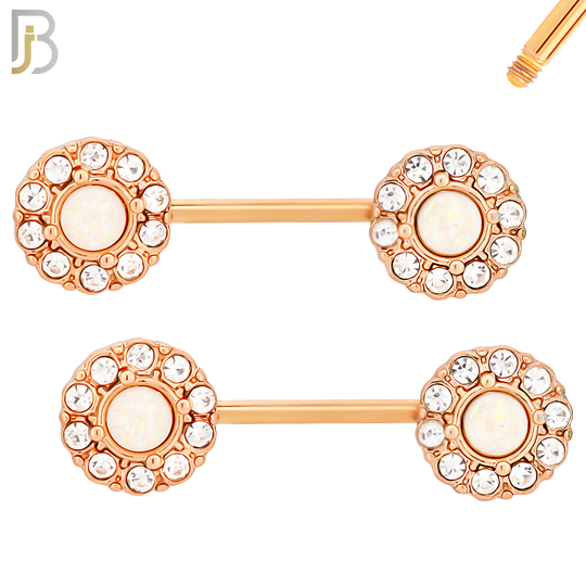 NP12 - 316L Surgical Steel Screw Round Opal with Multi Zircon Nipple Ring Piercing image 4