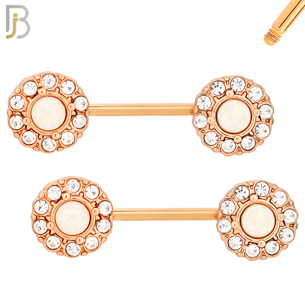 NP12 - 316L Surgical Steel Screw Round Opal with Multi Zircon Nipple Ring Piercing image 4