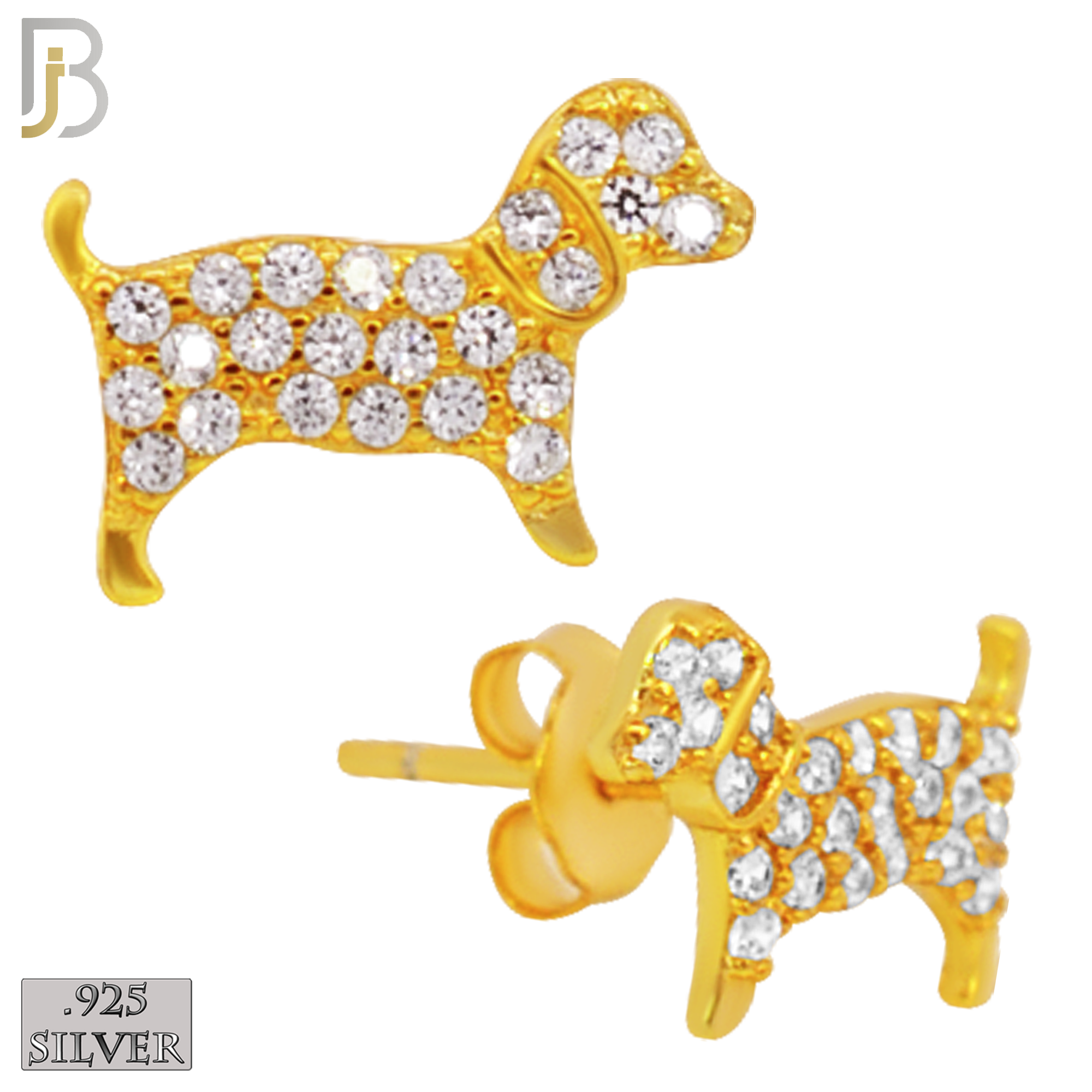 925-ES159 - .925 Sterling Silver Dog with Zircon Design Earring Stud image 2